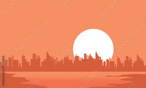 City and moon scenery silhouettes