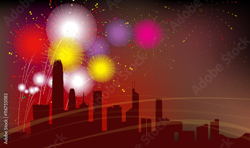 Hongkong City Silhouette, Celebration, Fireworks 