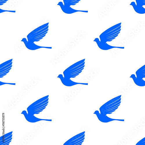 Fly Dove Seamless Pattern. Blue Bird Background