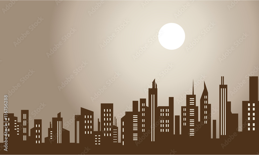 Silhouette of city and moon scenery