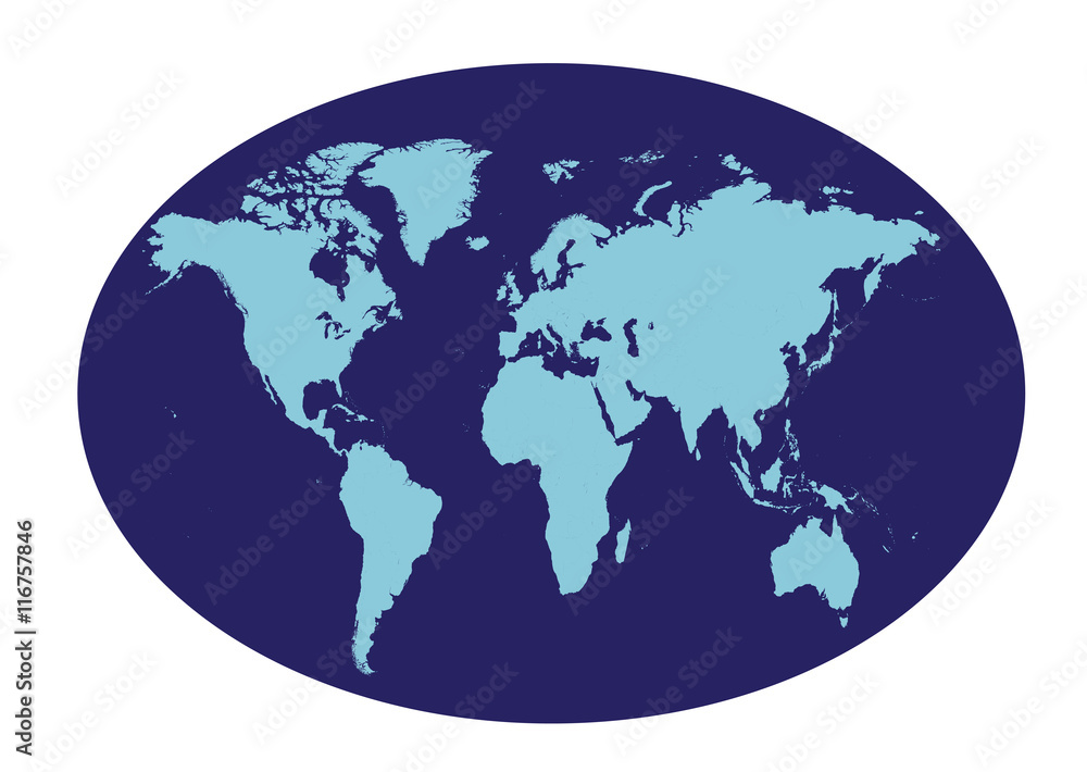 World map planet blue flat design