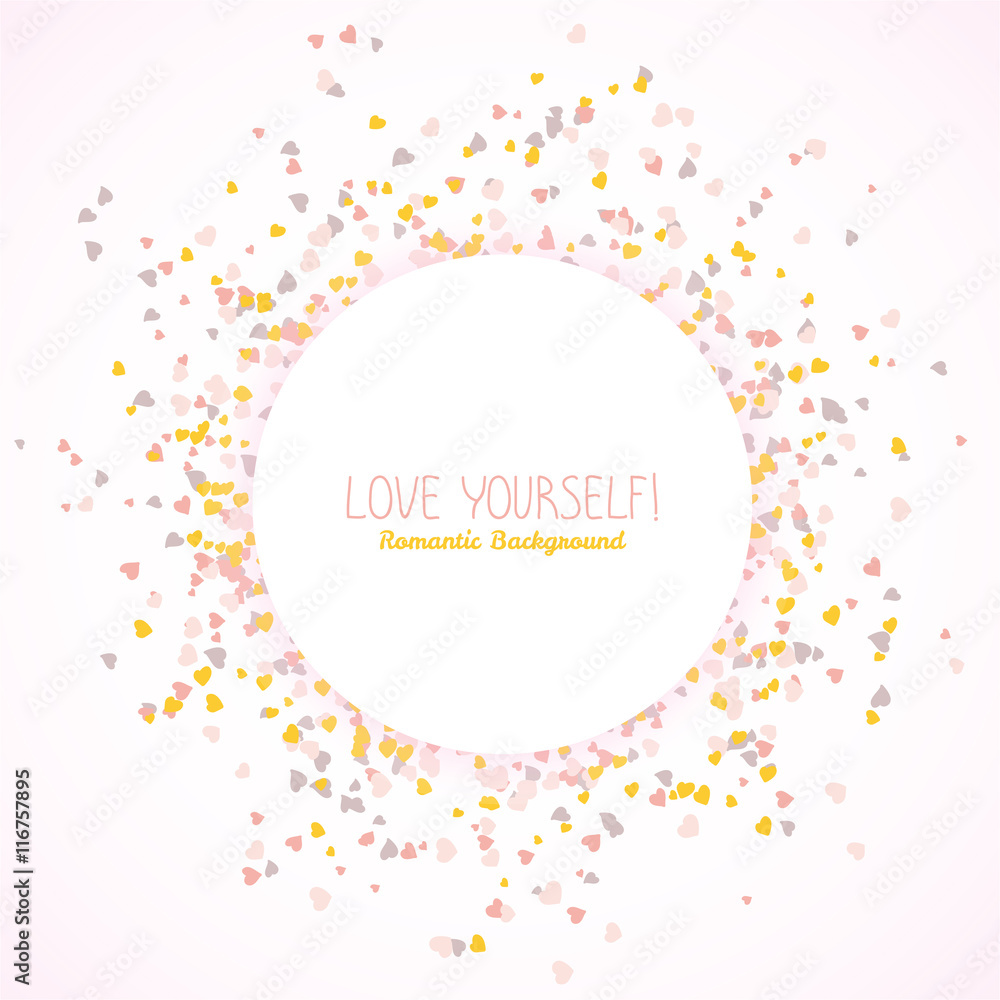 Round frame made from small hearts. Copy space. Romantic flyer with hearts. Valentine's day card. Frame for text. Lovely concept. Vector illustration. Round frame made from small hearts. Copy space. Romantic flyer with hearts. Valentine's day card. Frame for text. Lovely concept. Vector illustration.