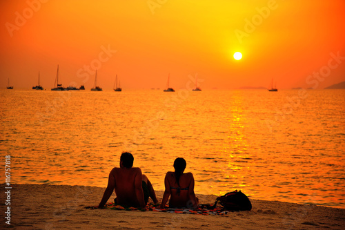 Love Couple on Sunset Beach