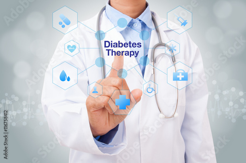 Doctor hand touching diabetes therapy sign on virtual screen. medical concept