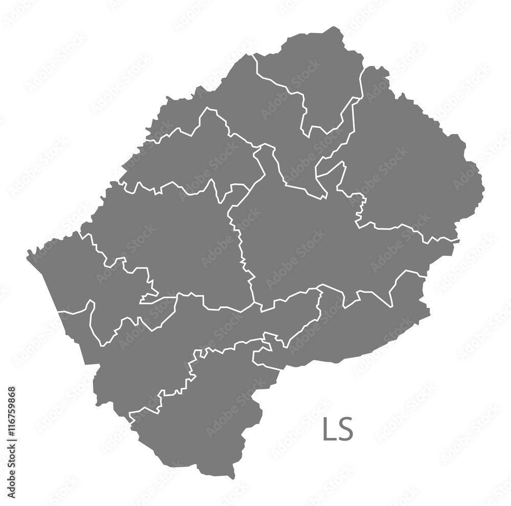 Lesotho districts Map grey