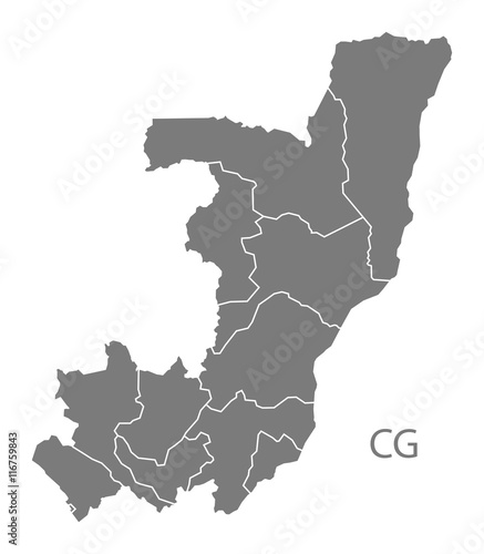 Congo Republic departments Map grey