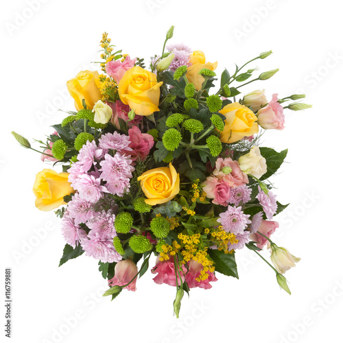 Chrysanthemum, rose and lisianthus flowers bouquet