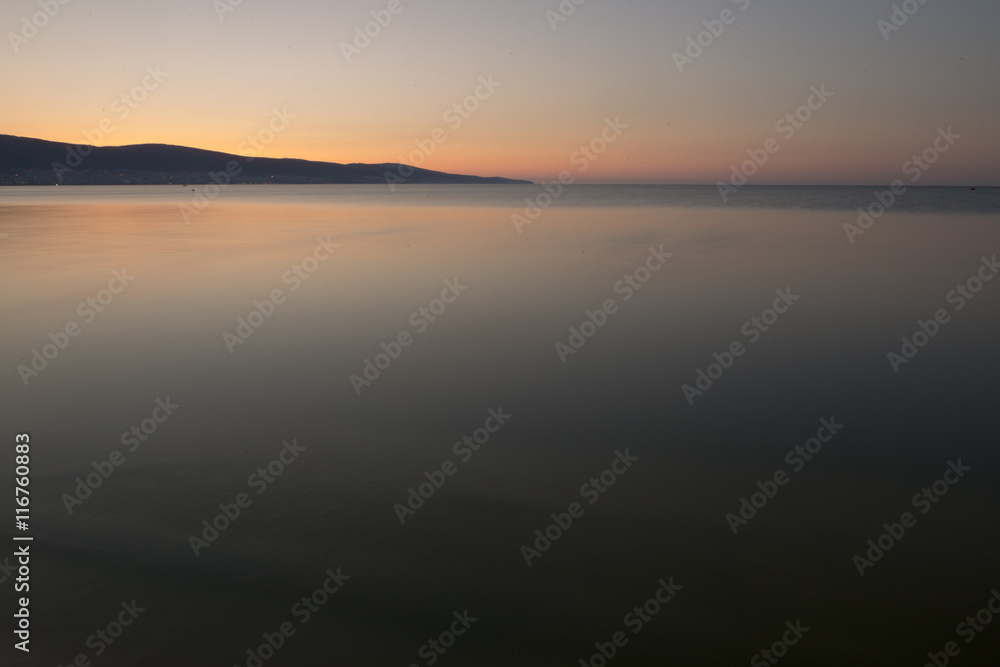 empty beach sunny beach at dawn. Bulgaria empty beach sunny beach at dawn. Bulgaria