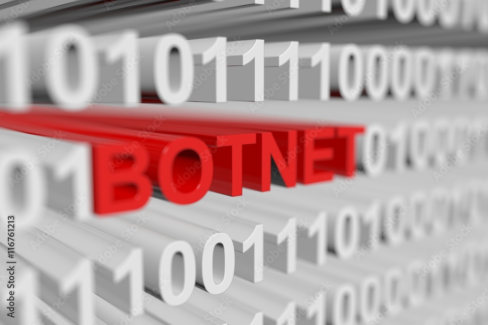 BOTNET as a binary code with blurred background 3D illustration