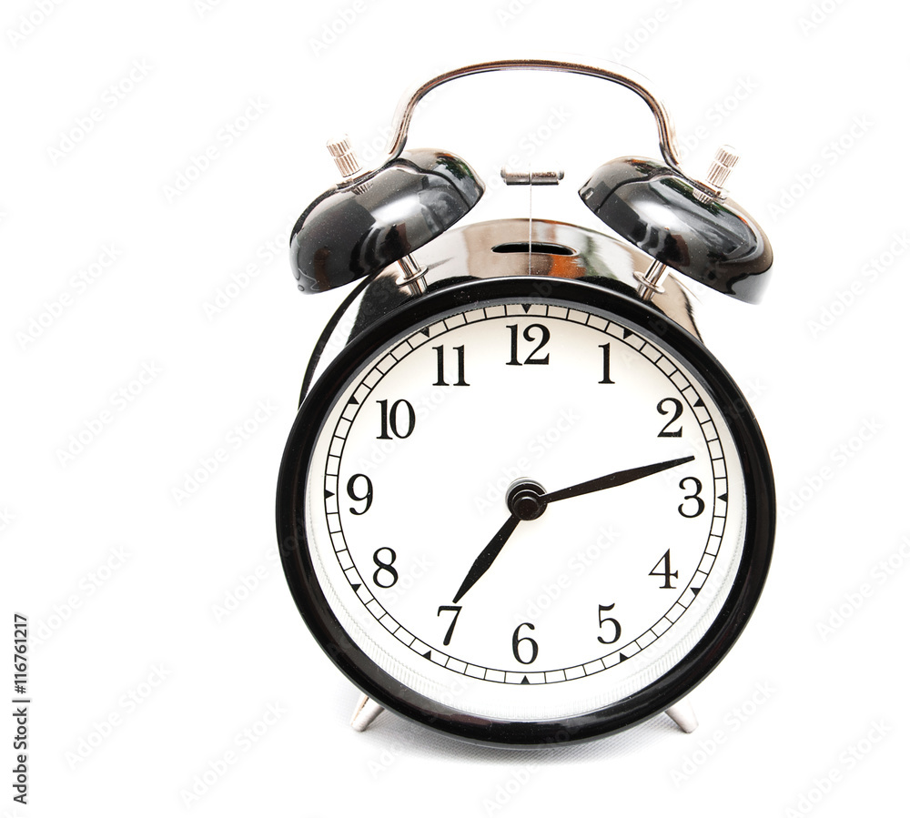 Black alarm clock isolated Black alarm clock isolated