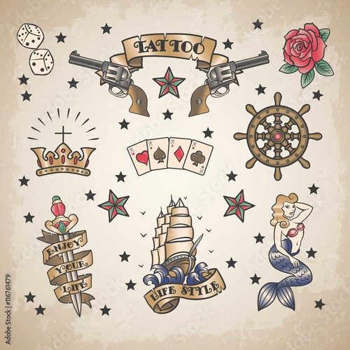 Classic sailor tattoo set 