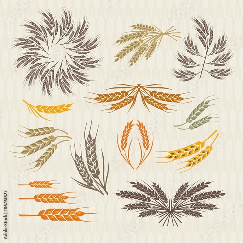 Vintage collection of crown and ears wheat