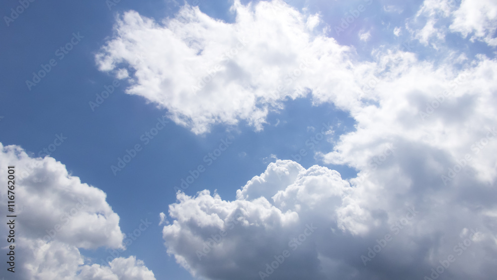 Fototapeta premium White clouds in a dark blue sky in Europe