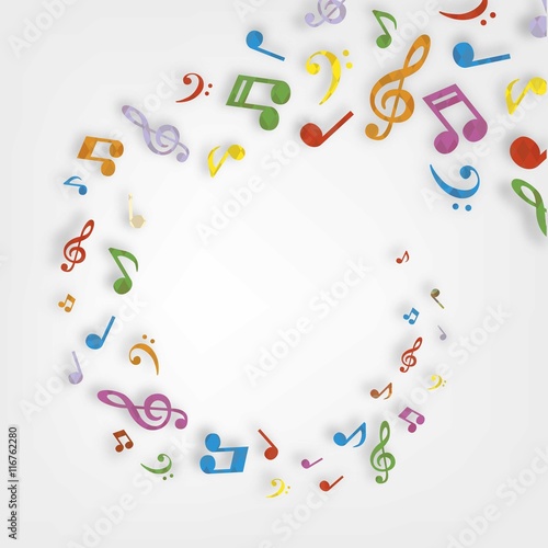 Colorful musical notes swirl