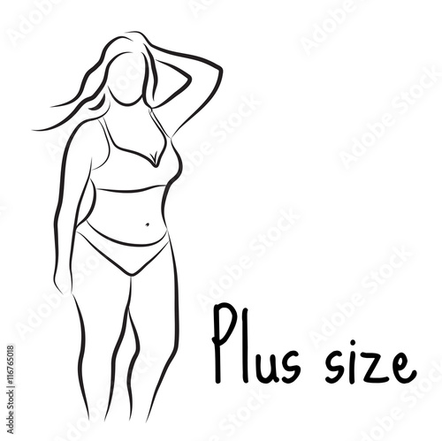 Girl silhouette sketch plus size model. Curvy woman symbol. Vector illustration