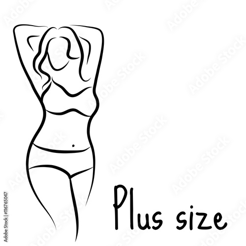 Girl silhouette sketch plus size model. Curvy woman symbol. Vector illustration