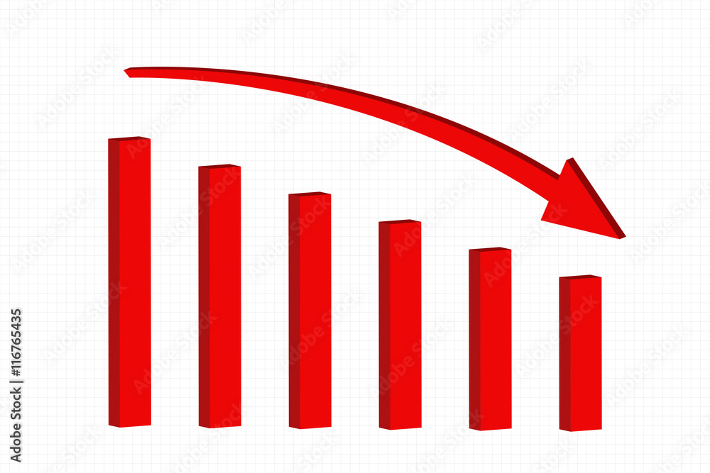 Down indication arrow. Declining statistic trend graphic Down indication arrow. Declining statistic trend graphic
