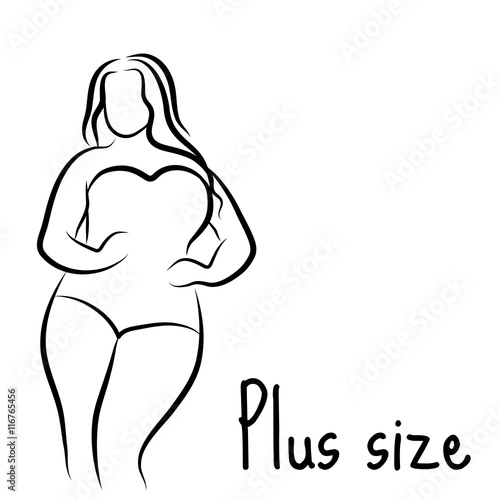 Girl silhouette sketch plus size model. Curvy woman symbol. Vector illustration