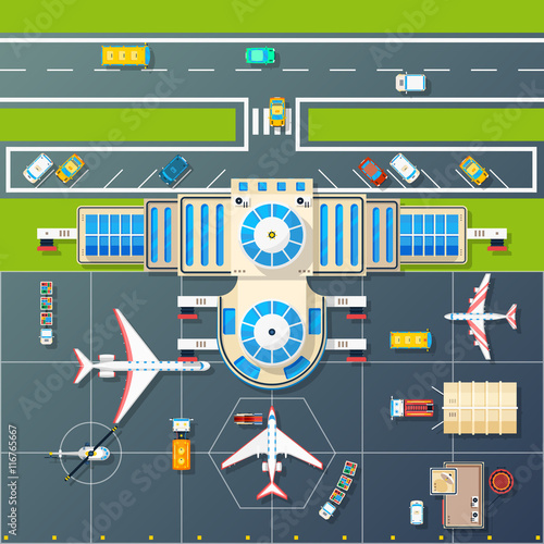 Airport Parking Top View Flat Image