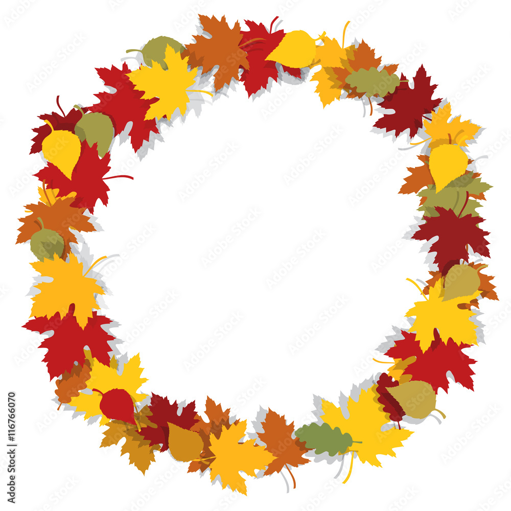 Autumn leaves round frame.
Beautiful autumn leaves round frame with yellow and red leaves. Place for your image or text. Vector available.
