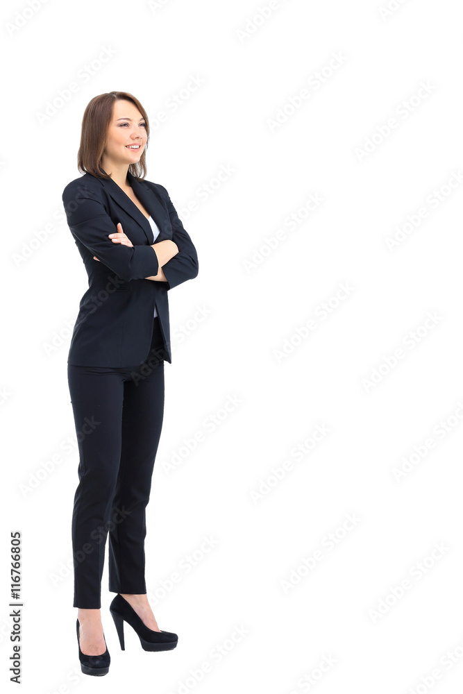 Full-length profile of businesswoman isolated on white. Full-length profile of businesswoman isolated on white.