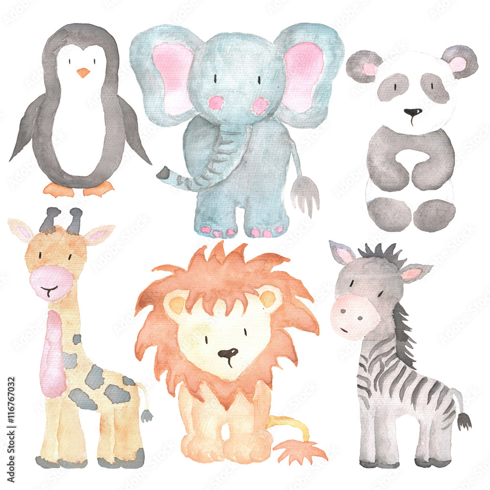 Obraz Cute Animals Akwarele ręcznie malowane ilustracji