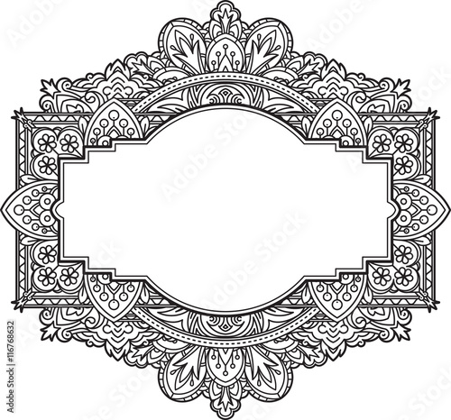 Ethnic template for design wedding invitations and greeting cards. Henna flowers mehndi elements of vintage patterns. Indian or Asian motif. Vector illustration.