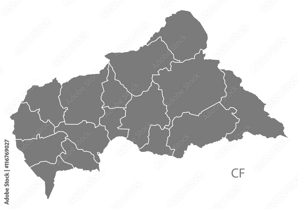 Obraz premium Central African Republic prefectures Map grey
