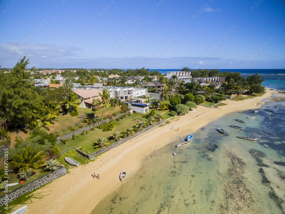 Mauritius beach aerial view of Bain Boeuf Beach in Grand Baie, Pereybere North Mauritius beach aerial view of Bain Boeuf Beach in Grand Baie, Pereybere North