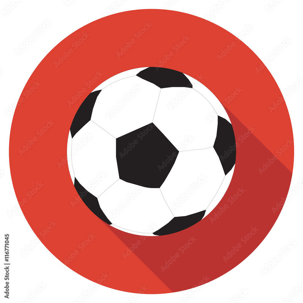 Football icon on red background with long shadow, flat vector illustration Football icon on red background with long shadow, flat vector illustration