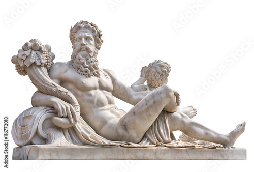 Fototapete Marmorstatue des griechischen Gottes mit Fülle in seinen Händen.