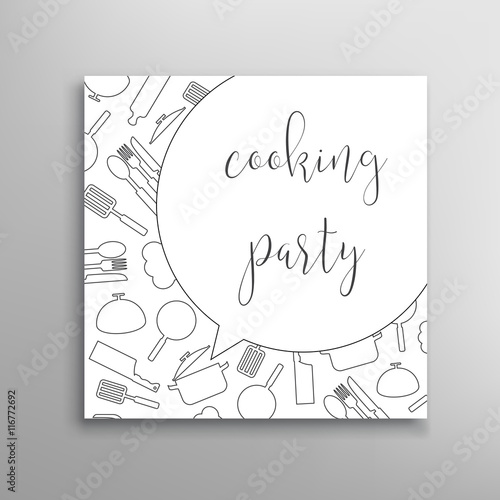 Cooking party invitation. Culinary school vector template.