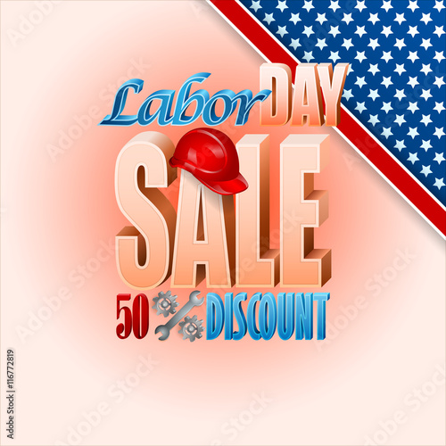 Holidays background with gears, wrench and protection helmet for American Labor Day commercial event