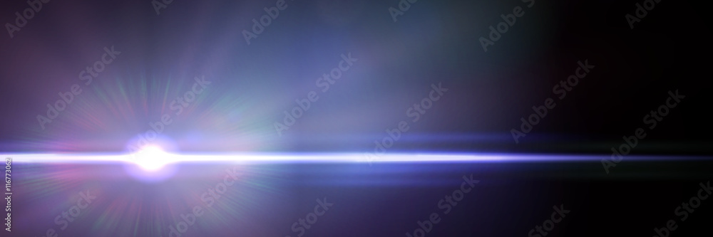 banner with a bright star with light beam and lens flare effect in a dark blue sky