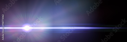 banner with a bright star with light beam and lens flare effect in a dark blue sky