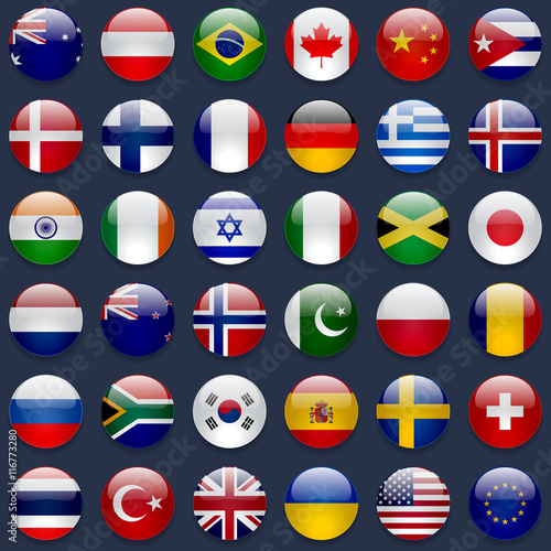 World flags vector collection. 36 high quality round glossy icons. Correct color scheme. Perfect for dark backgrounds. Free Download World flags vector collection. 36 high quality round glossy icons. Correct color scheme. Perfect for dark backgrounds. - GFXLoad