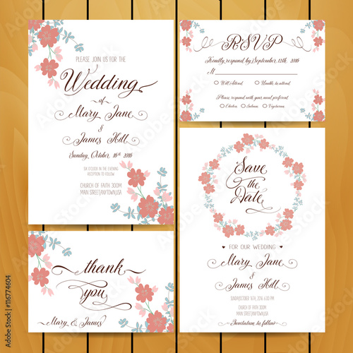 Floral vector card templates. Hand drawn design for Save The Dat