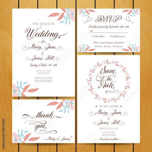 Floral vector card templates. Hand drawn design for Save The Dat