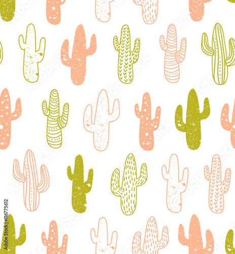 Hipster cactus vector seamless pattern. Cacti tribal boho background. Fabric print design. Succulent textile surface.