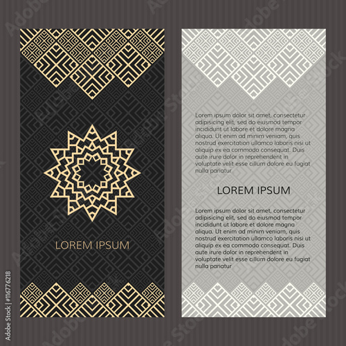 Set of two vector cards. Islamic design vector template. Booklet concept template cards. Vector card template with eastern sun sign.