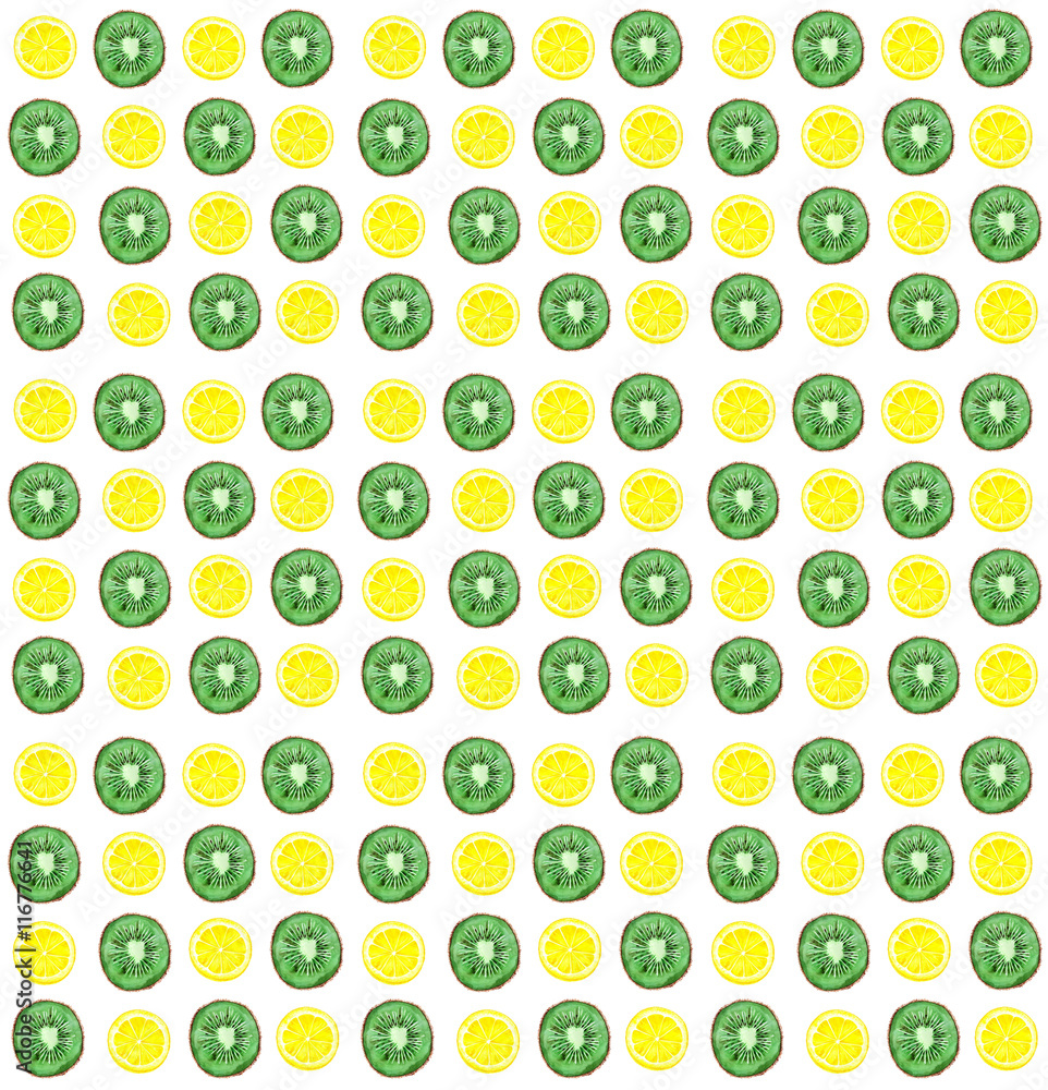 Bright watercolor pattern with hand painted kiwi and lemon Bright watercolor pattern with hand painted kiwi and lemon