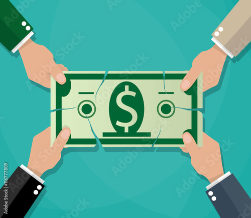 Businessman hands tearing dollar banknote