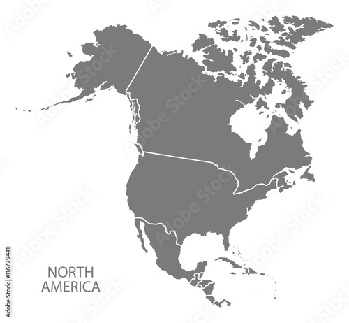 North America with countries Map grey photo