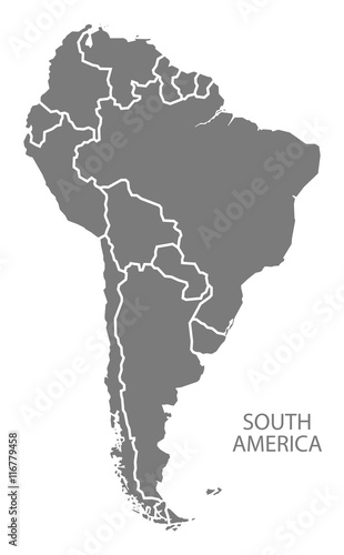 South America with countries Map grey