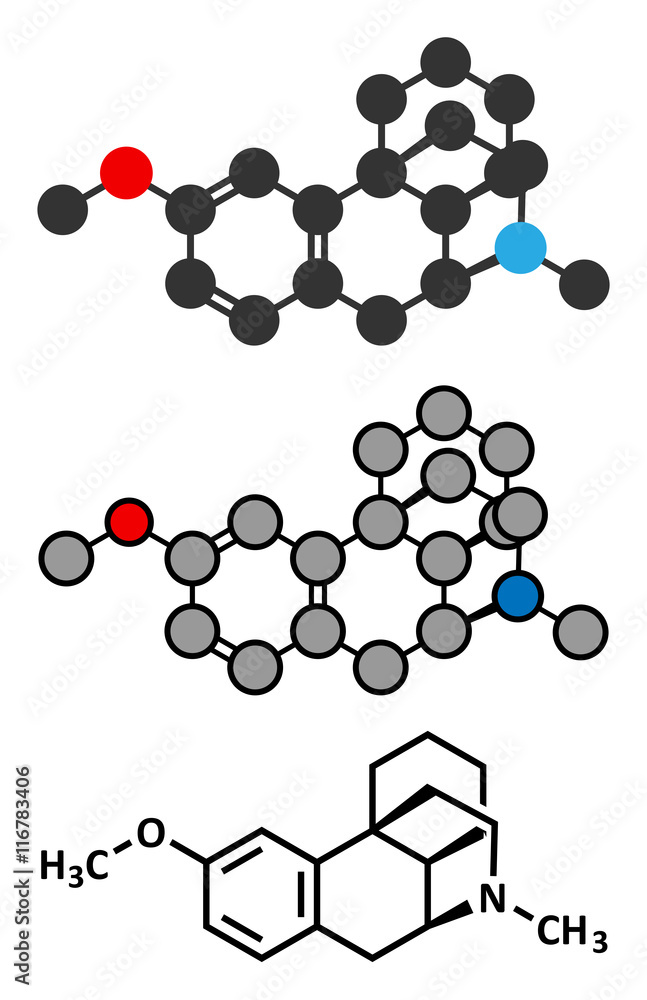 Dextromethorphan cough suppressant drug (antitussive) molecule.