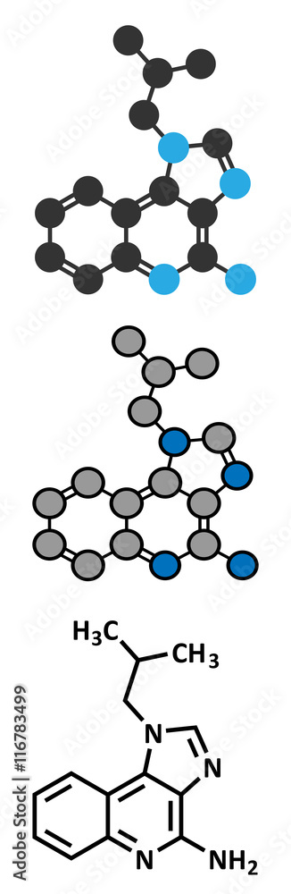 Imiquimod topical skin cancer drug molecule. Imiquimod topical skin cancer drug molecule.