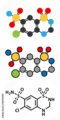 Hydrochlorothiazide diuretic drug molecule.