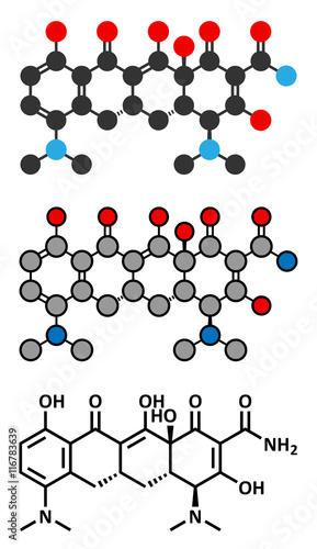 Minocycline antibiotic drug (tetracycline class) molecule.