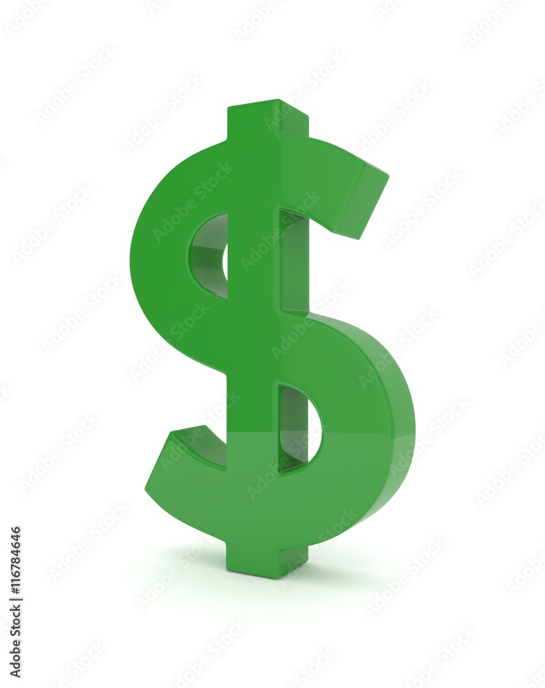 Isolated green dollar sign on white background. American currency. Money green economy symbol. 3D rendering. Isolated green dollar sign on white background. American currency. Money green economy symbol. 3D rendering.