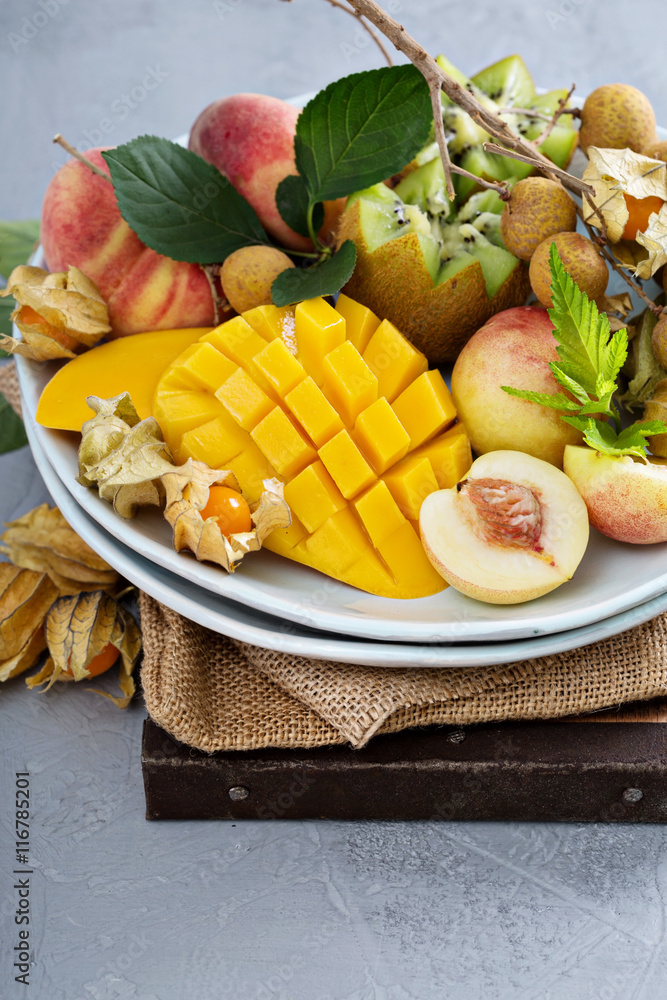 Assorted tropical fruits on a plate Assorted tropical fruits on a plate